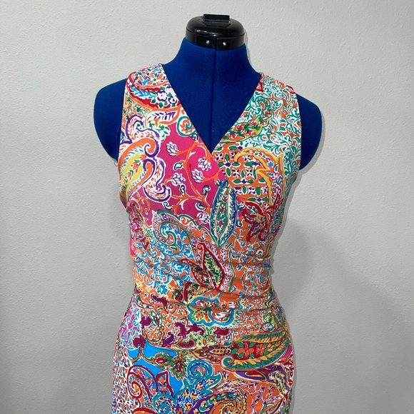 Ralph Lauren Multi Color Midi Stretchy Dress Size M - Picture 2 of 9
